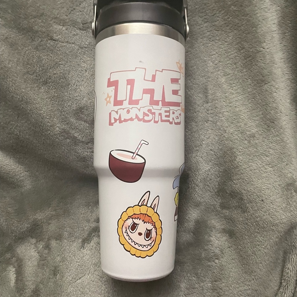 White Metal Tumbler with Cartoon Graphics - La Bubu